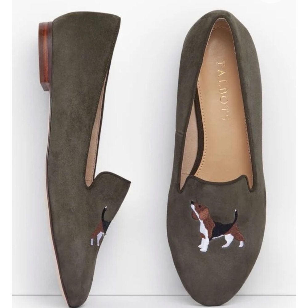 Talbots Rayan Embroidered Suede Novelty Loafers Dogs Size 9.5 M